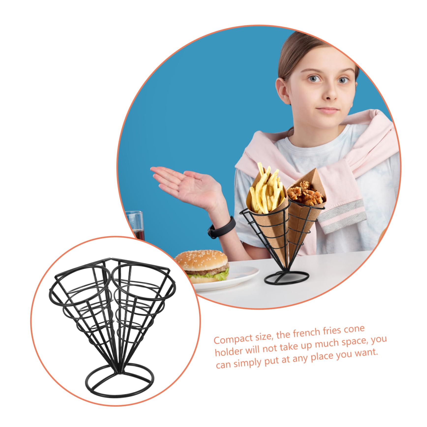 Garneck Appetizer Display Stand French Fries Cone Cups Fish Chips Basket Holder Stainless Steel Snack Storage Holder Black