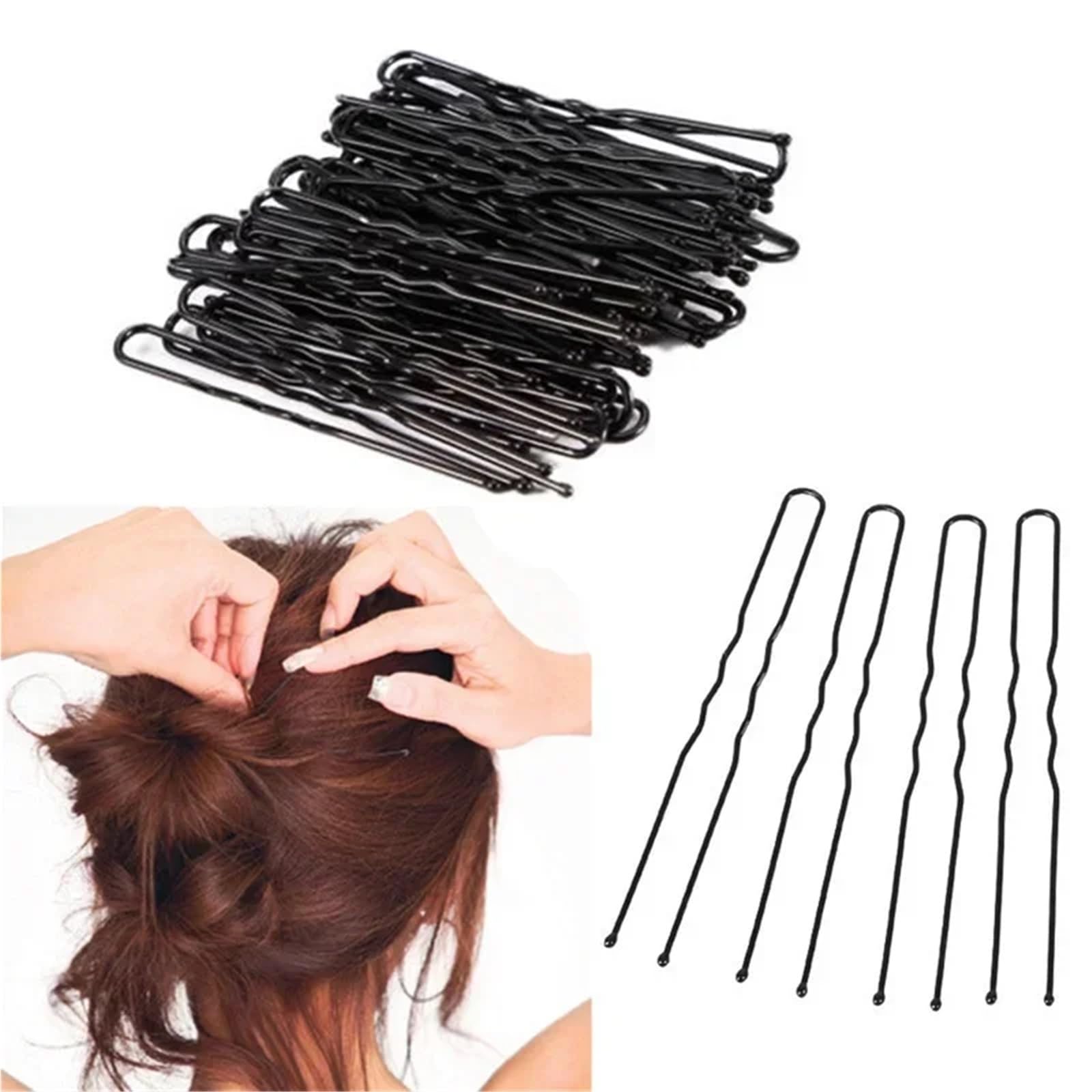 Horquillas para el pelo en forma de U, 1500 unidades onduladas en forma de U: horquillas de metal negro, herramientas de peinado para la creación de peinados de mujer (5 cm)