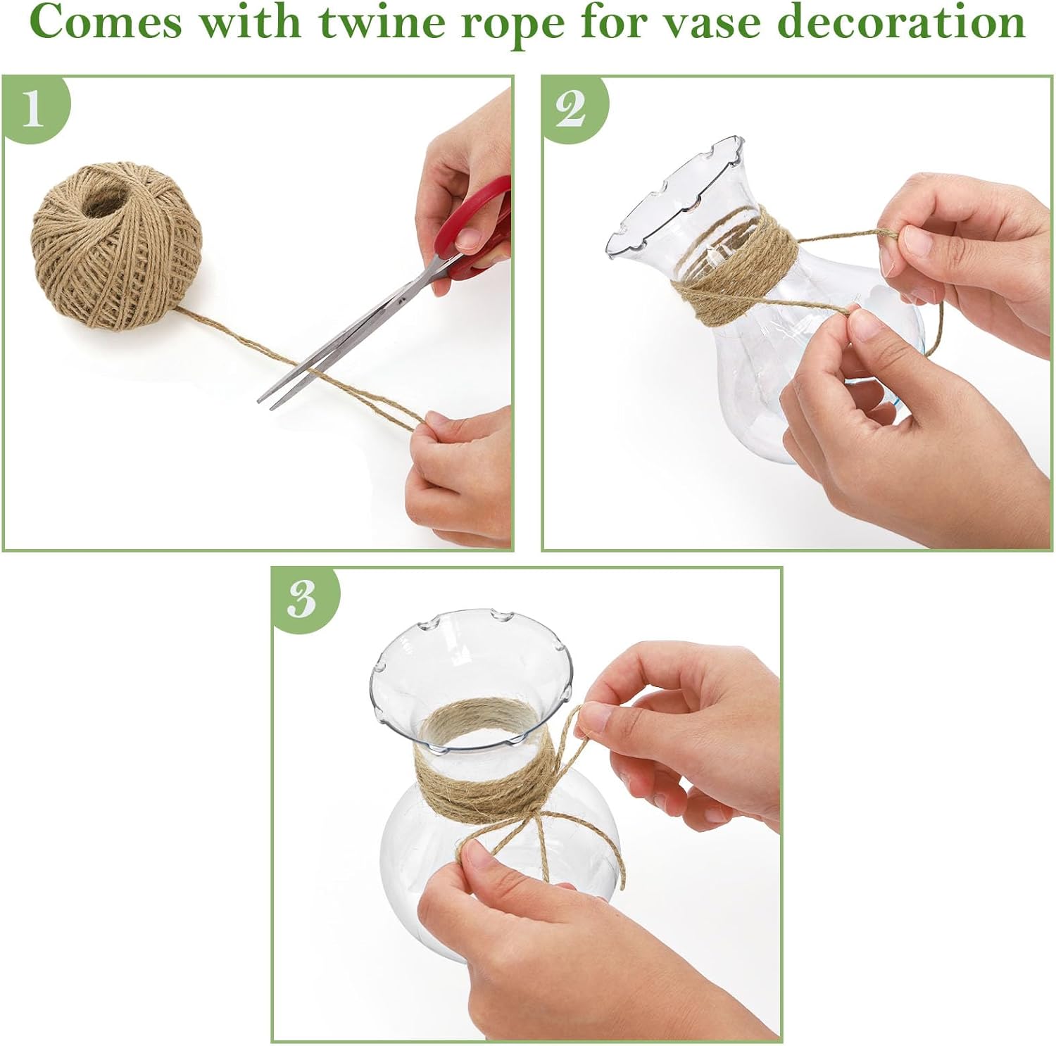 Hiceeden 12 Pcs Small Plastic Vases Bulk, 5-1/2" Unbreakable Bud Vase with Hemp Rope, Tiny Flower Jars Bulb Vase Centerpiece for Living Room Wedding Table Decor, Clear - Image 4