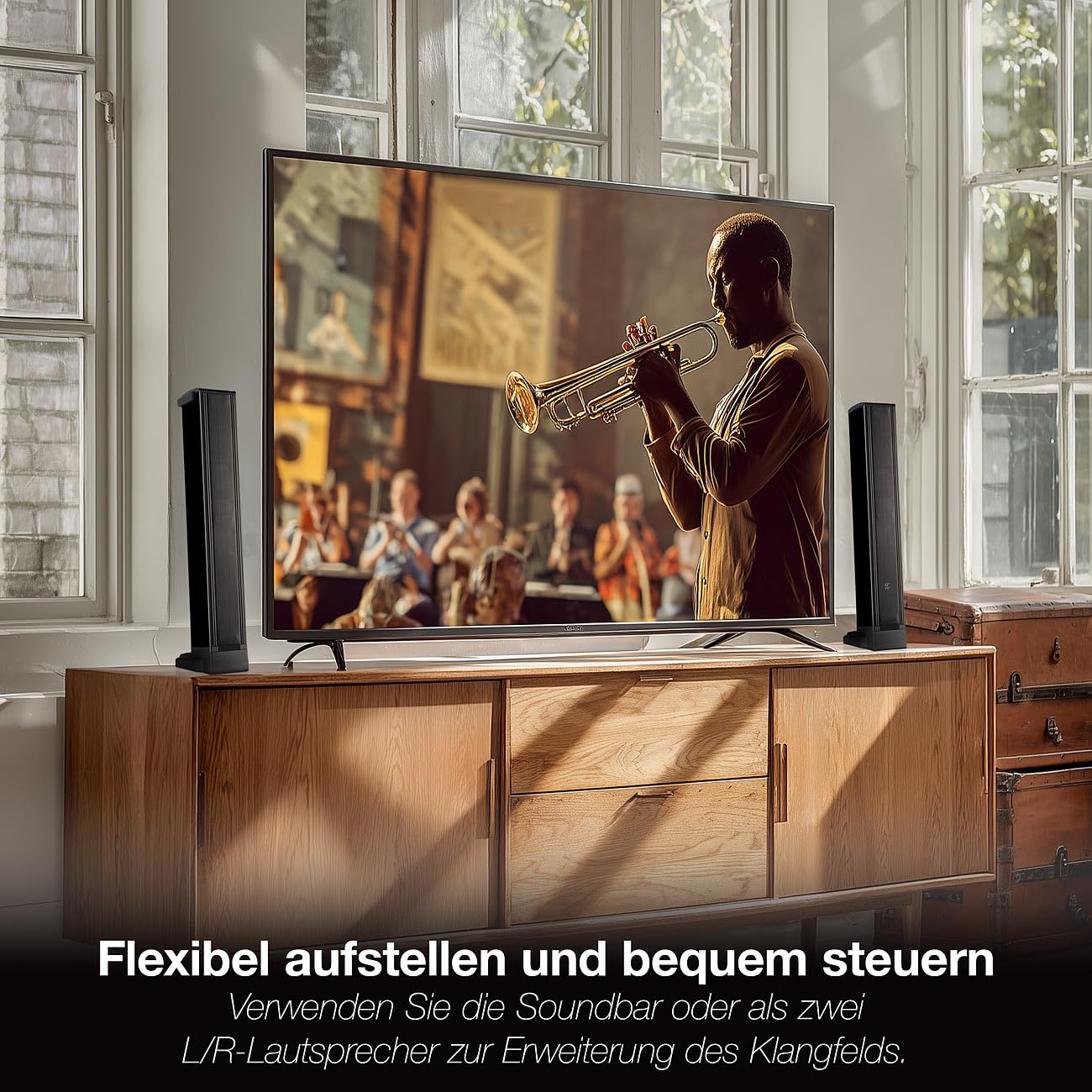 auvisio Soundbar 2.2 separabile per TV con Dual-Subwoofer, Bluetooth 5.3, HDMI ARC/eARC/CEC, USB MP3