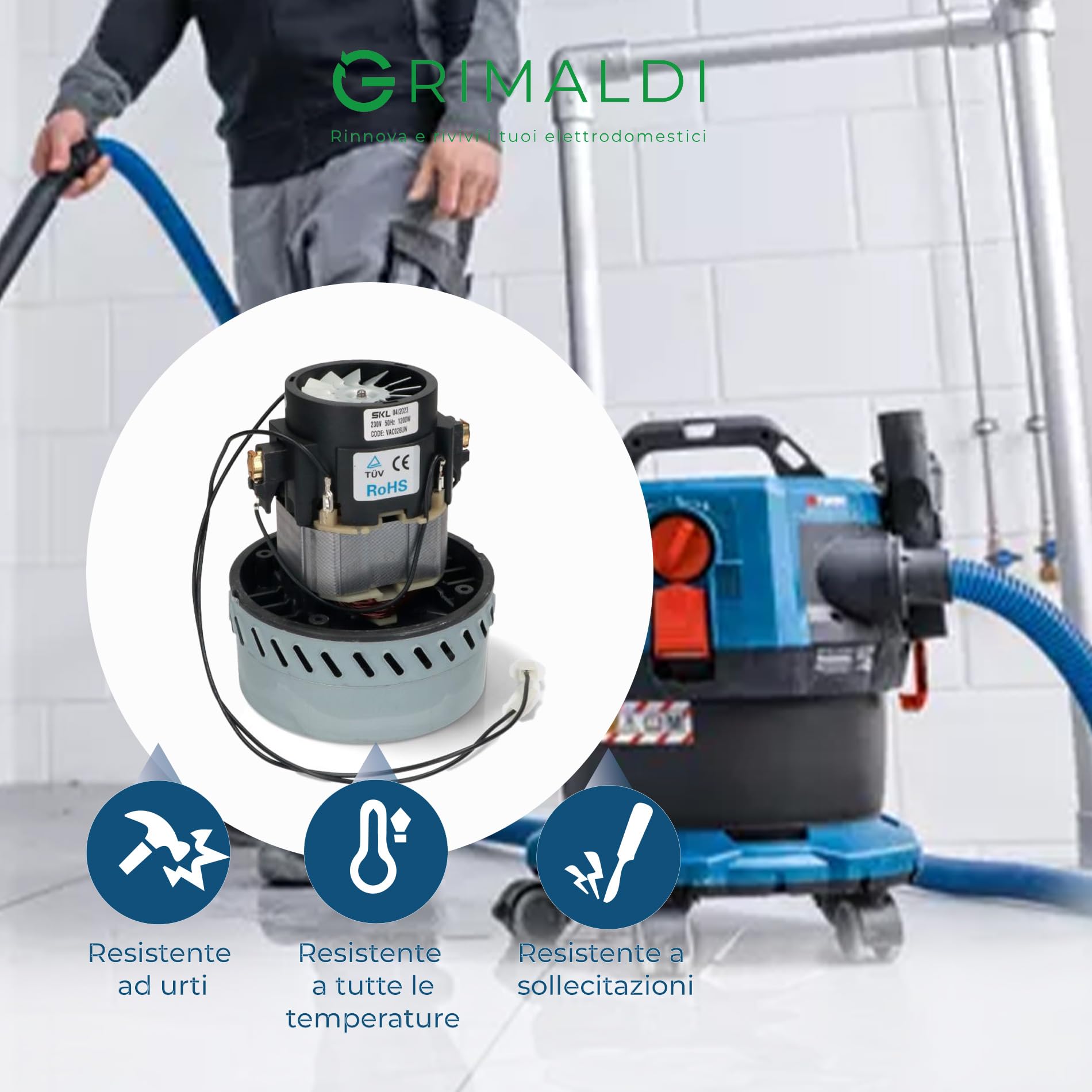 G GRIMALDI Motore Aspirapolvere 1200W Liquidi Bidoni Industriale Bistadio Autolavaggi H032