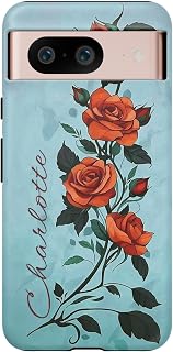Vintage Inspired Roses Tough Case for Select Google Pixel Models | Floral Design with Custom Name (for Google Pixel 8)