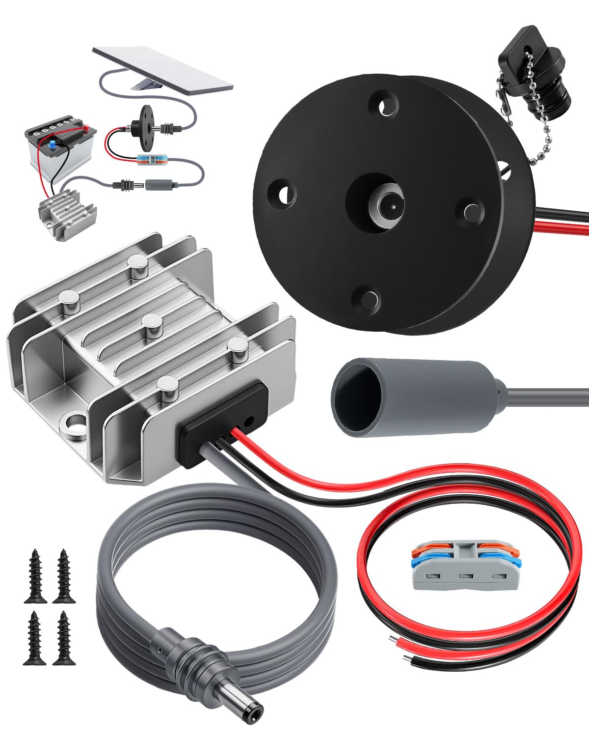 Starlink Mini DC Boost Adapter. Adaptador de corriente de 12 V/24 V a 30 V 3.5 A con cubierta impermeable y enchufe hembra, montaje en panel redondo con puerto CC RV 5521, instalación integrada para