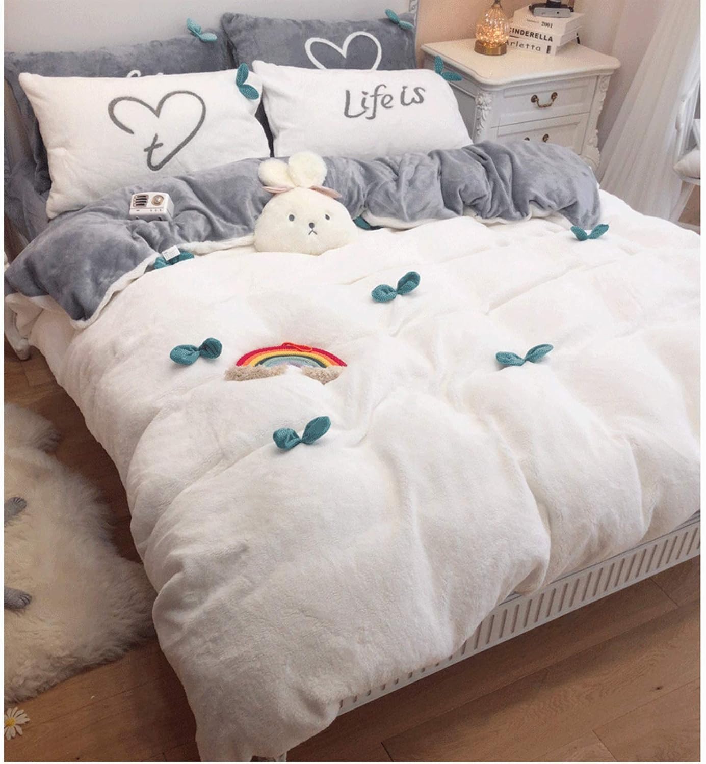 TUTU Duvet Cover Thumb Plush Four-Piece Thickened Thick Warm Winter Coral Swiss Drades Double Sided Flannel Duvet Cover Bedding Duvet Cover