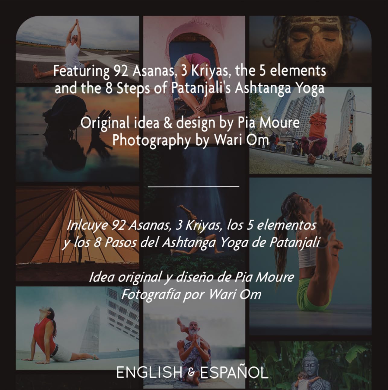 Lettere Yoga 108 Asanas – Yoga Cards bilingue (spagnolo/inglese), Livelli da principiante a avanzato, con guida terapeutica e scatola metallica
