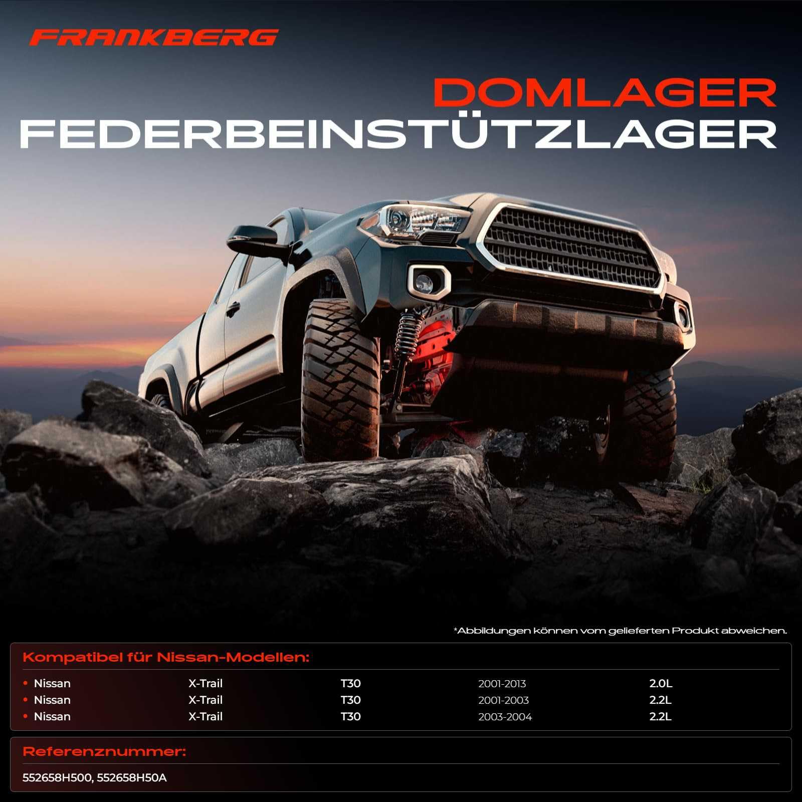Frankberg Federbeinstützlager Hinterachse Links Kompatibel mit X-Trail T30 2.0L SUV 2001-2013 Replace# 552658H50A