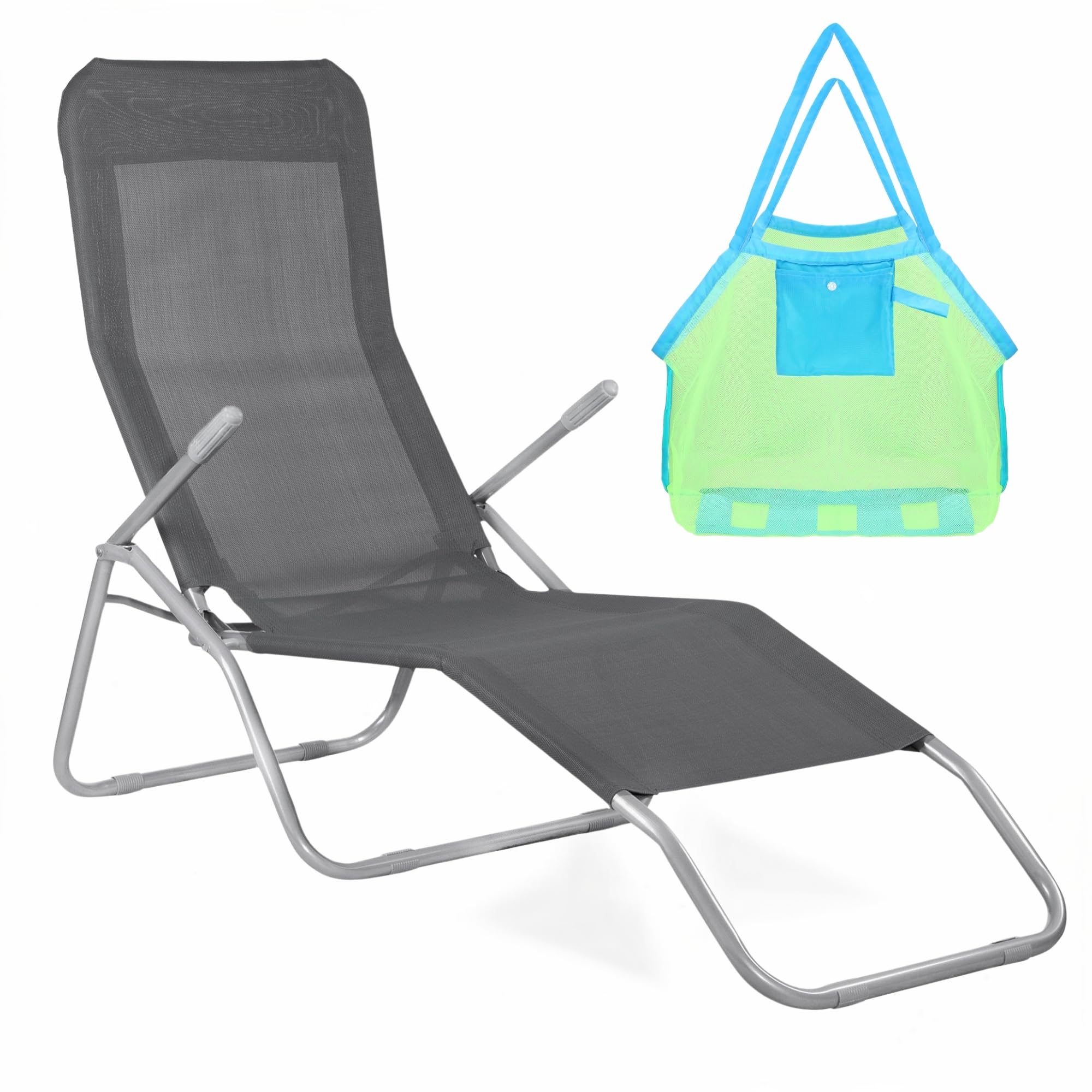 SPRINGOS Kippliege Sonnenliege mit Strand-Netztasche Set Sonnenliege bis 120 kg Strandspielzeugtasche Badetasche Henkeltasche für Urlaub