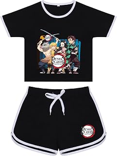 cover n fashion Demon Slayer anime Casual Round Neck Half Sleeve Printed Cotton Crop Top & High Waist Short Set For Girls... Price In India