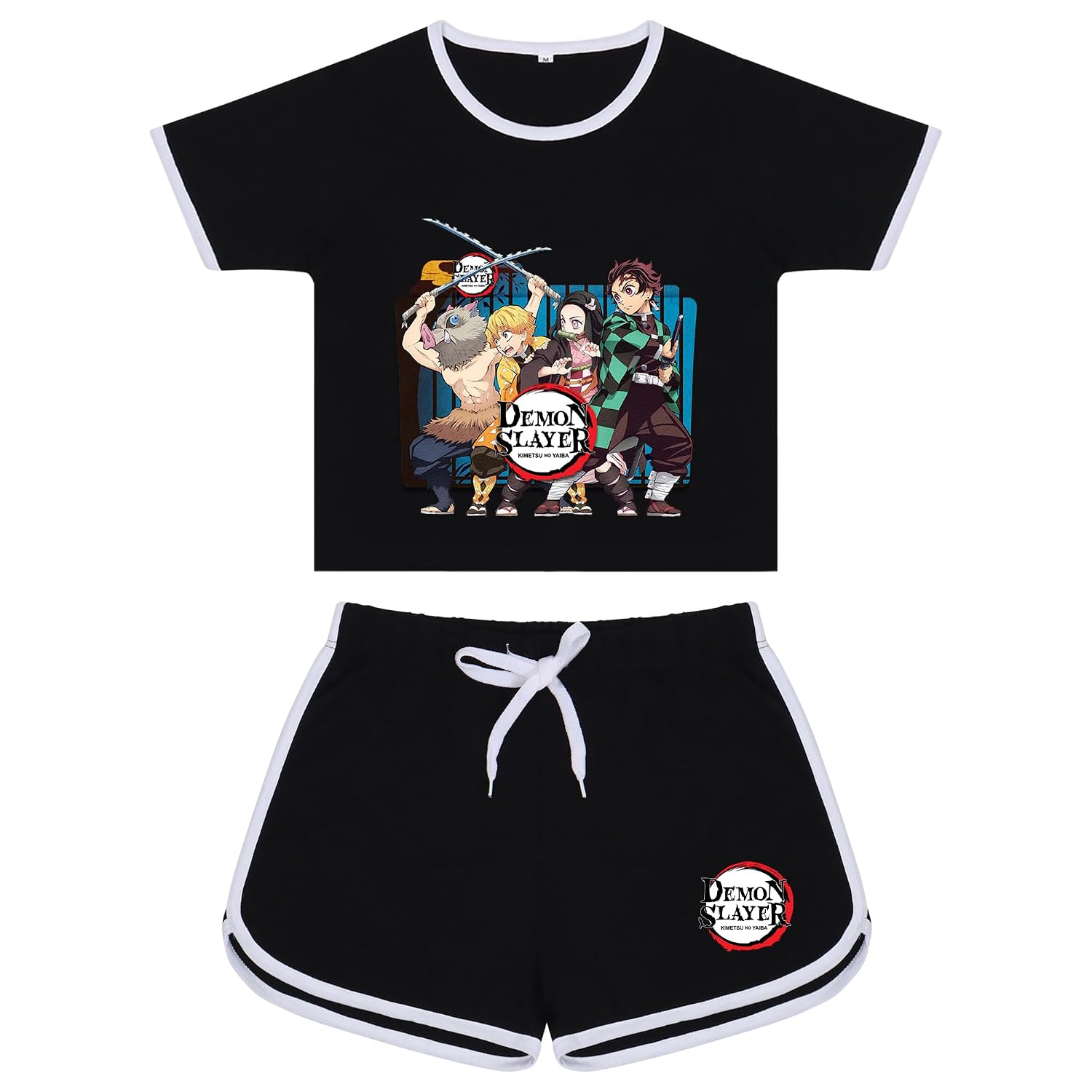 cover n fashion Demon Slayer anime Casual Round Neck Half Sleeve Printed Cotton Crop Top & High Waist Short Set For Girls... - Review, Price and Buying Guide