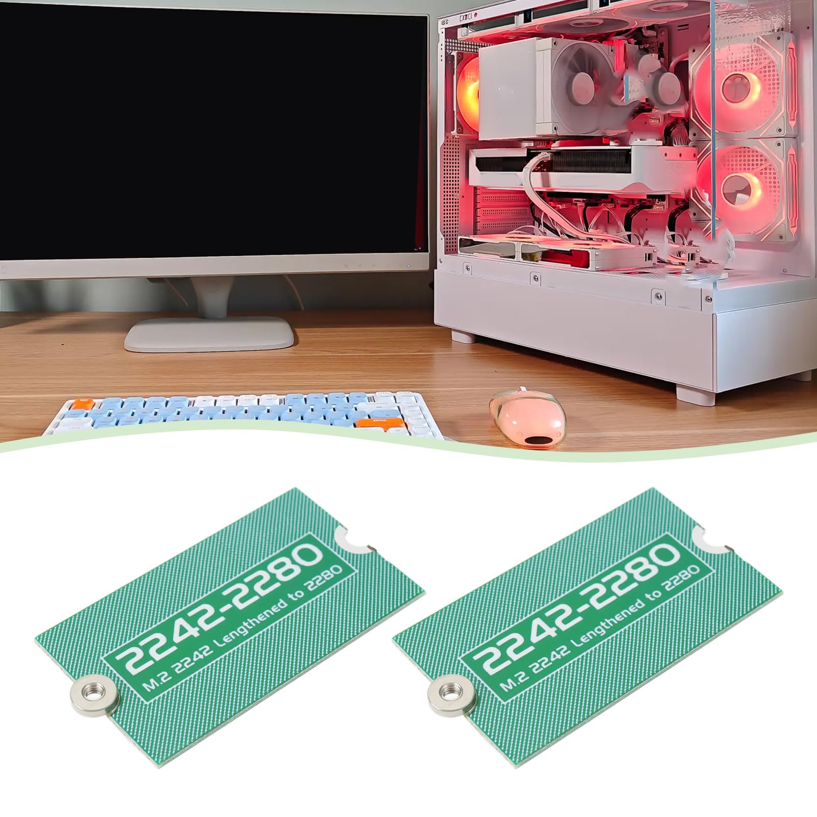 ECSiNG 2PCS M.2 NGFF/NVME Length Extend Adapter 2242-2280 SSD Extension Bracket Card Plate for PC Computer Case 38x22x0.9mm