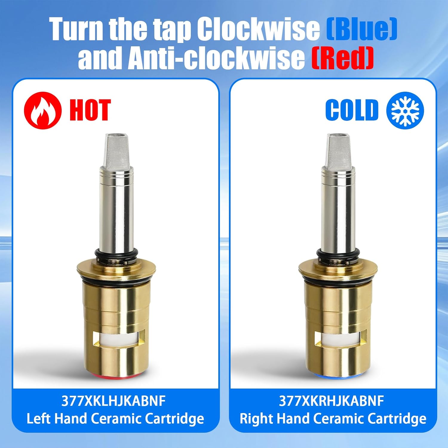 Upgraded 377XKRHJKABNF & 377XKLHJKABNF Long Ceramic 1/4-Turn Cold & Hot Cartridge Kit, Compatible with Chicago Cartridge, Long Stem for Concealed-Caps - Image 6