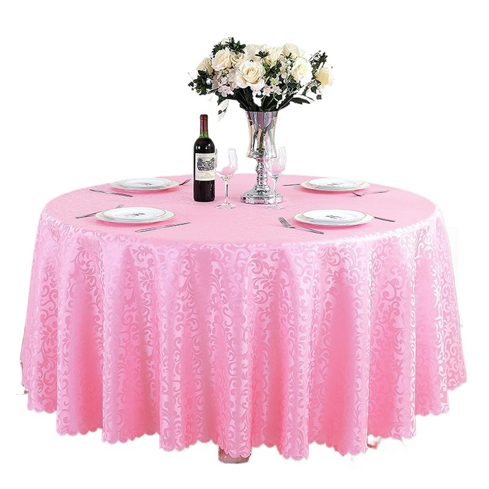 BTRYLDCFA Round Tablecloth Polyester Tablecloth Hotel Wedding Banquet Party Decoration Round Table Covers Table Overlays Home Decor(Pink,220cm Round)
