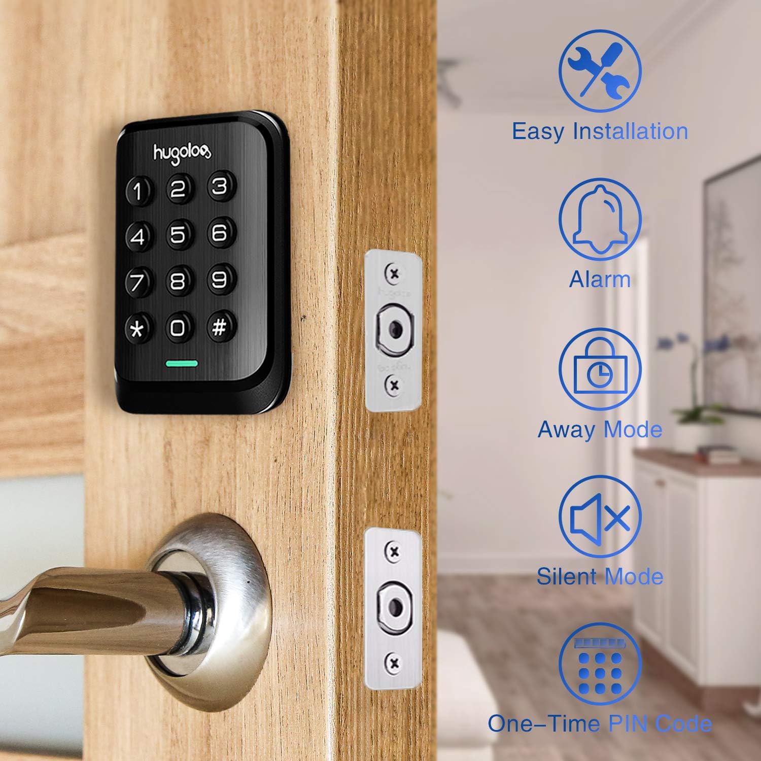 Entry Door Locks with Keypads, Keyless Deadbolt Door Locks, Slim Electronic Deadbolt Lock, Auto Lock, Easy to Install, Battery Backup, Lighted keypad, for Garage or Side Door, Matte Black