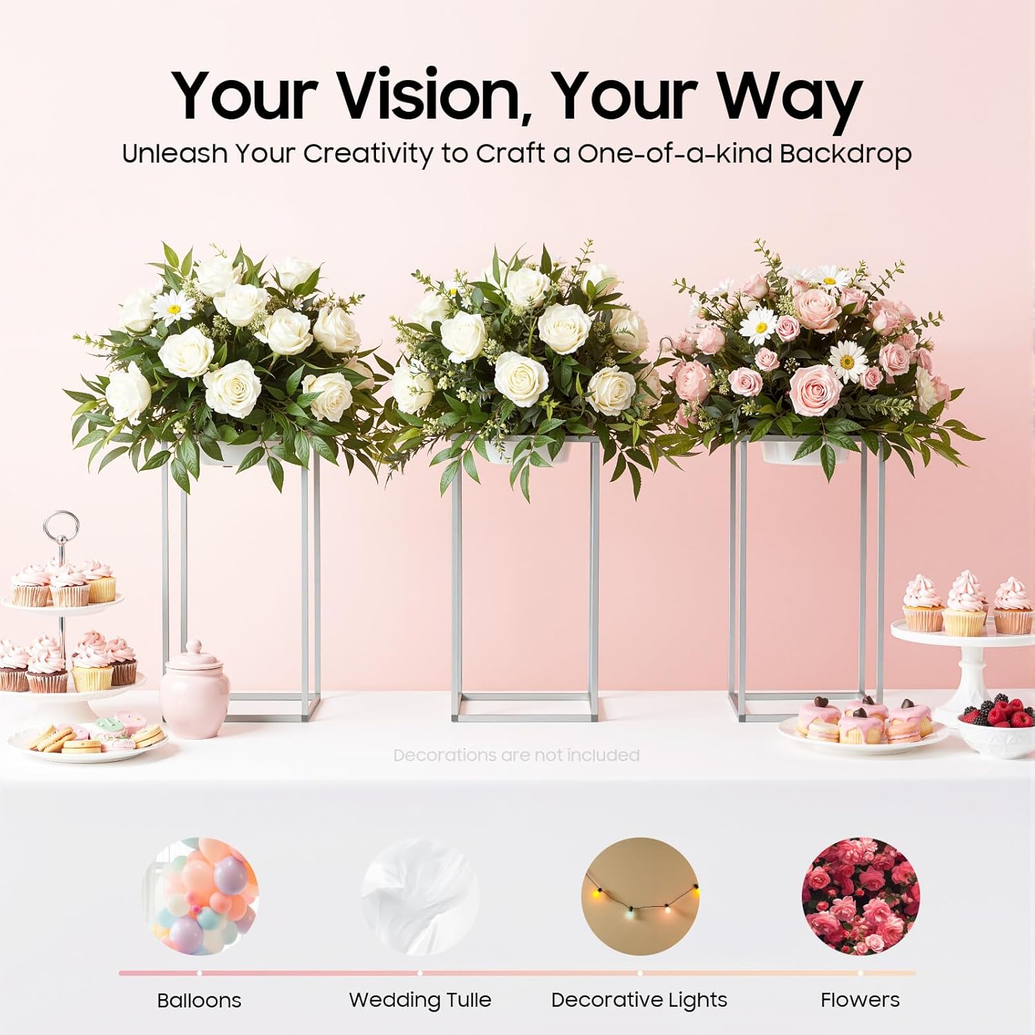 11 Pcs Silver Wedding Flower Stand Metal Geometric Table Centerpiece Flower Vase Column Stand Rectangular Flower Display Rack for Event Party Home Decor (Silver, 40cm)