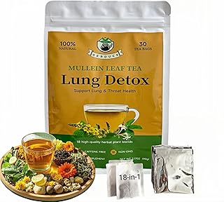 Organic Mullein Detox Tea for Smoker,Breathe Easy,Better Mullen Herbal Tea Supports Lung Health,Respiratory Cleanse,18 Premium Herbs Blend,Caffeine-Free,100% Natural,30 Tea Bags