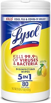 Lysol Disinfecting Wipes, Multi-Surface Cleaner, Lemon, 80 ct. | All Purpose Cleaner, Sanitizing, Deodorizing, Apartment Essentials, Back To School Cleaning Supplies, Kitchen & Bathroom Wipe