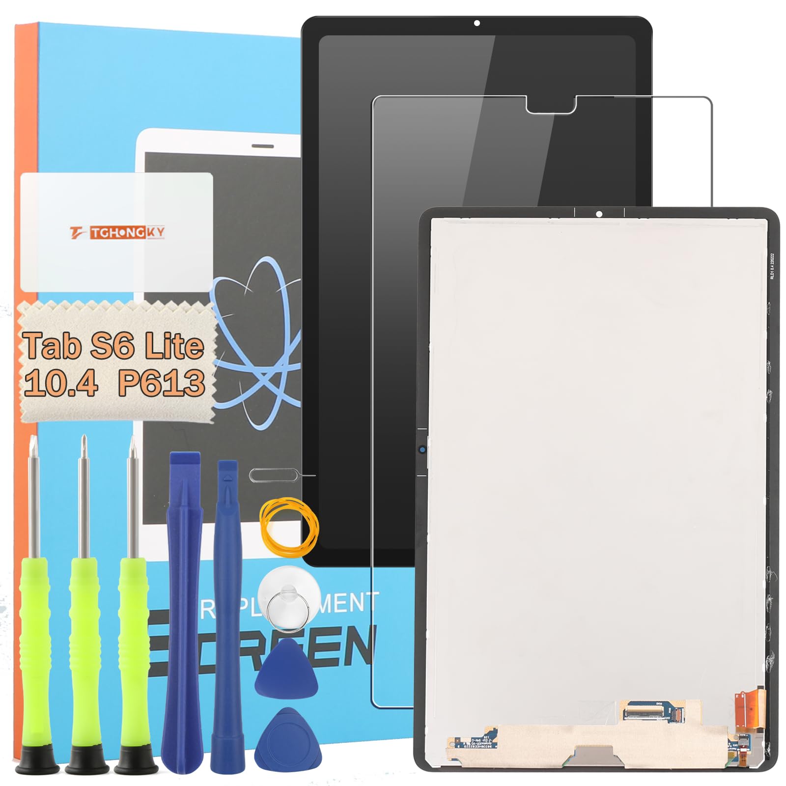 Ecran pour Samsung Galaxy Tab S6 Lite 10.4" P613 P619 2022 Complet Écran Remplacement Tactile Digitizer Assembly pour Samsung Tab S6 Lite 10.4" P610 P615 2020 LCD avec Kit De Réparation（Noir