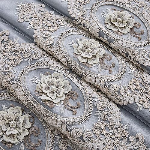 Miniatura 4 de Cortinas opacas de doble capa, juego de 2 paneles para oscurecer la sala de estar, cortinas de encaje transparente filtrantes de luz (gris, 118