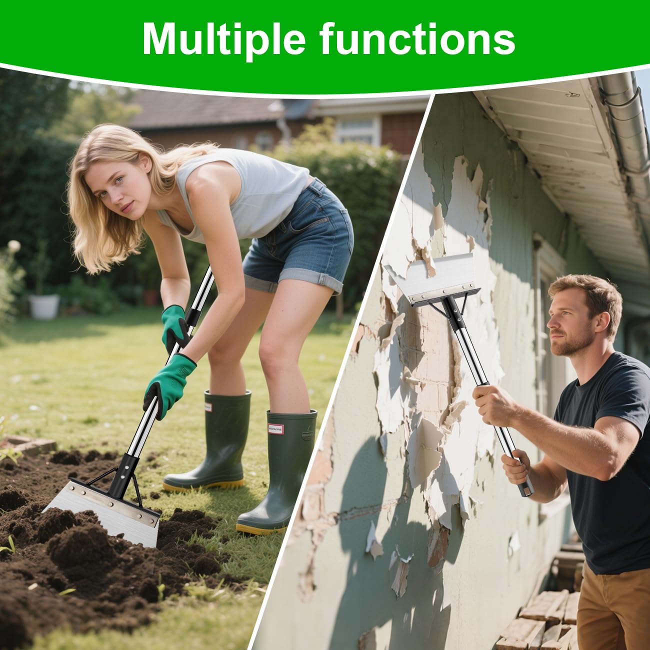 Pelle de jardin multifonctionnelle avec poignée, outil de jardinage réglable en acier inoxydable, pelle de nettoyage extérieur pour mauvaises herbes et mousse, pelle à bordure, grattoir à