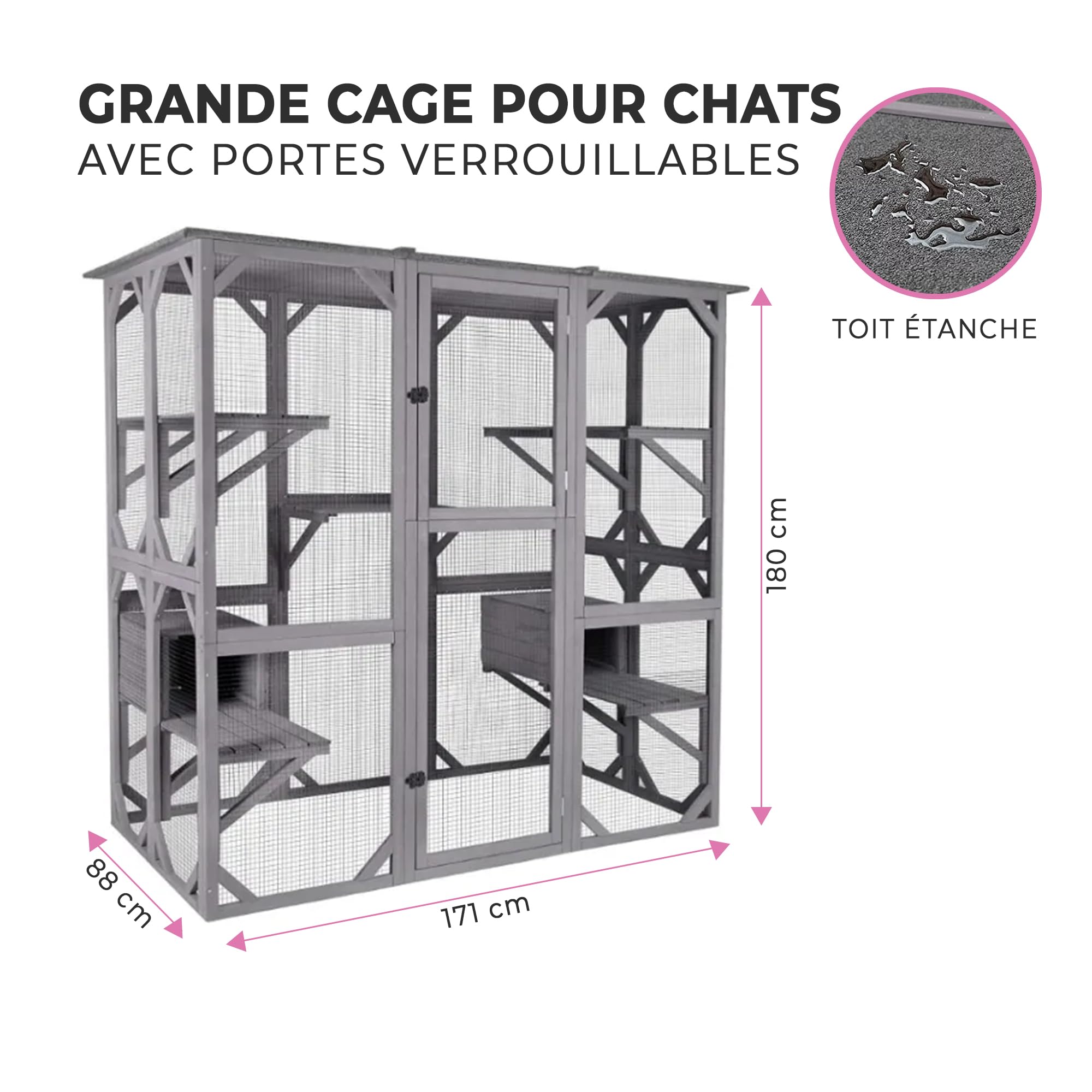 MaxxPet Grande Cage à Chat - Run et Volière - 181x70x180cm