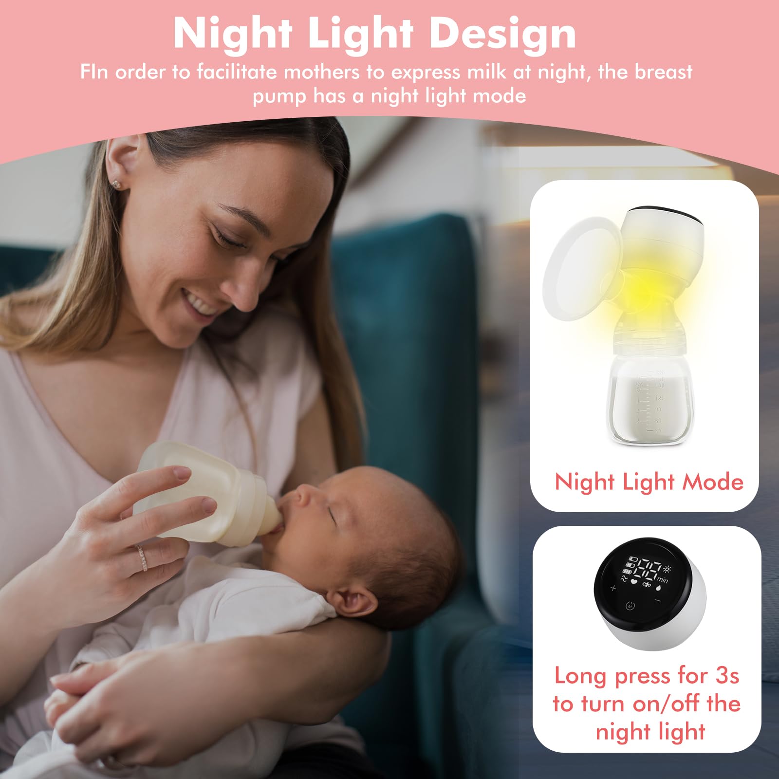 Tiralatte Elettrico, Tiralatte Mani Libere Con Display Lcd, 4 Modalità E 15 Livelli, Tiralatte In Silicone Silenzioso E Indolore, Per Casa E In Viaggio Con Biberon Da 180 Ml, Tettarella