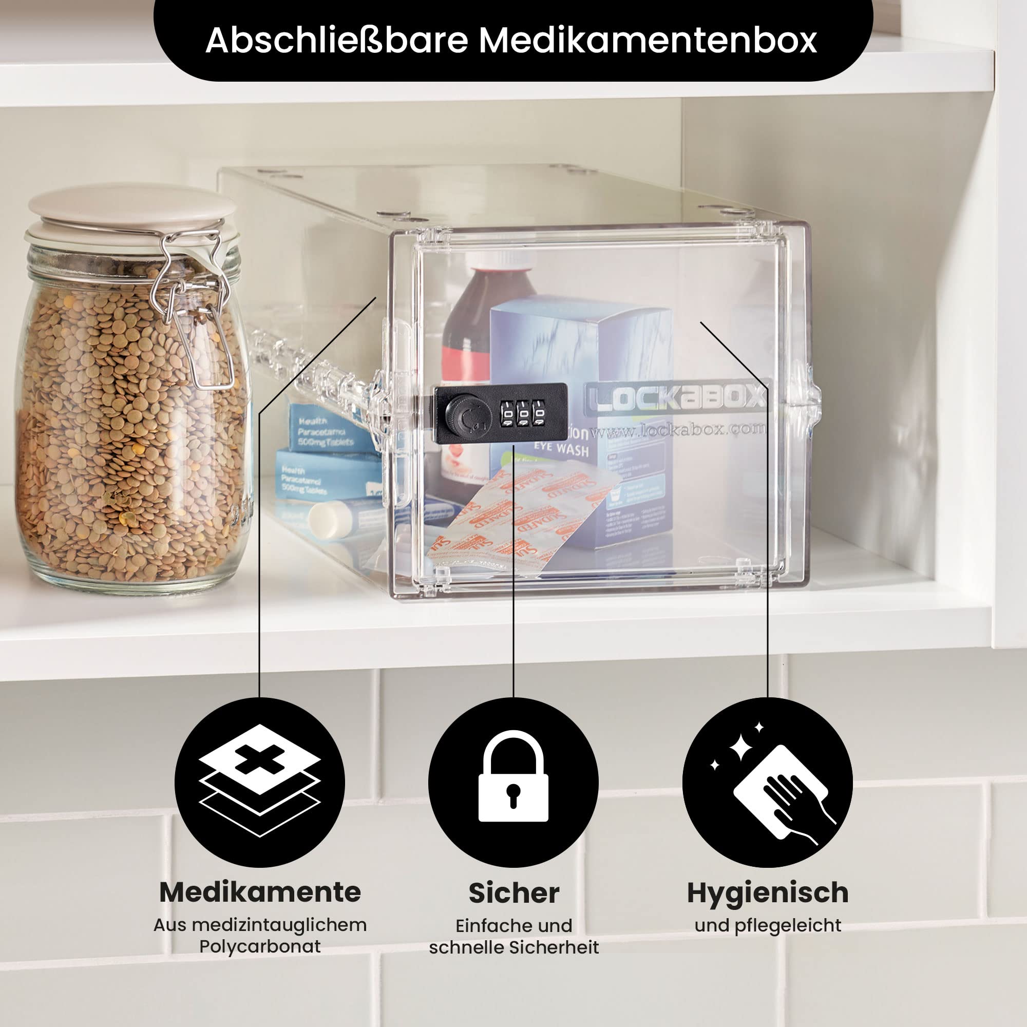 Lockabox One™ abschließbare Aufbewahrungsbox mit Zahlenschloss 31x21x17 cm Kristall
