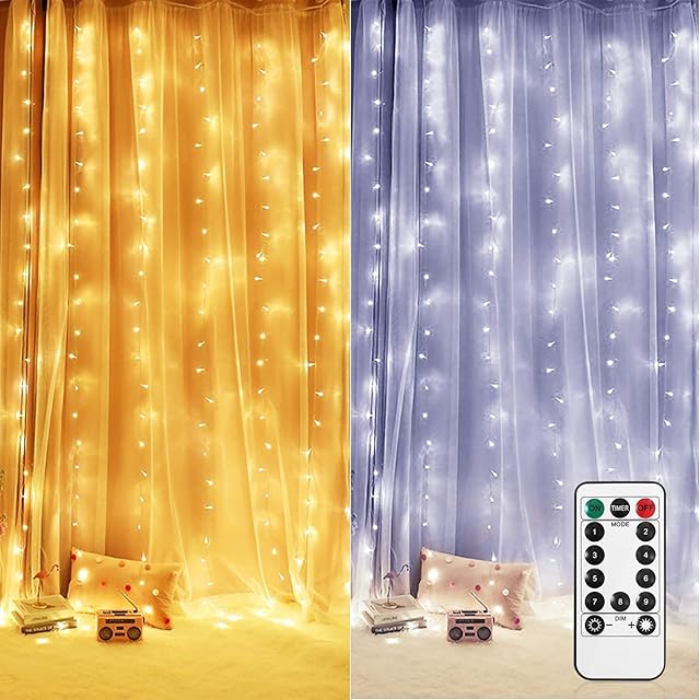 KINGTOP 600 LED Window Curtain Lights Mains Powered 6m x 3m Fairy String Lights for Bedroom Garden Gazebo Staircase Wedding Christmas Party Indoor & Outdoor Decoration (600-LED 6m x 3m, Dual Colour)