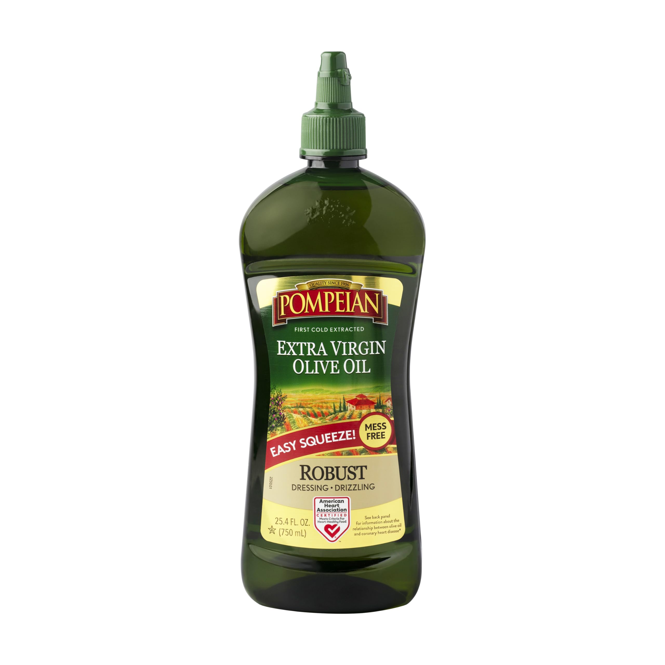 Pompeian Easy Squeeze, Robust Extra Virgin Olive Oil, First Cold Pressed, Full-Bodied Flavor, Mess Free, Perfect for Salad Dressings & Marinades, 25.4