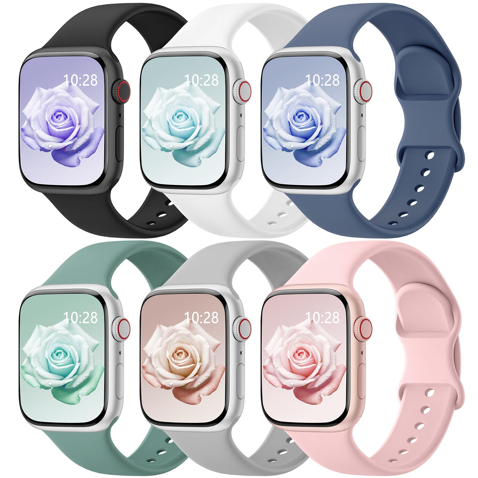 HEARTBOOMPatenting 6 Pack Sport Bands Compatible with Apple Watch Bands for Women Men 38mm/40mm/41mm/42mm(Series 10), Soft Silicone Waterproof Strap for iWatch Apple Watch Series 10 9 Ultra 8 7 6 5 4 3 2 1 SE