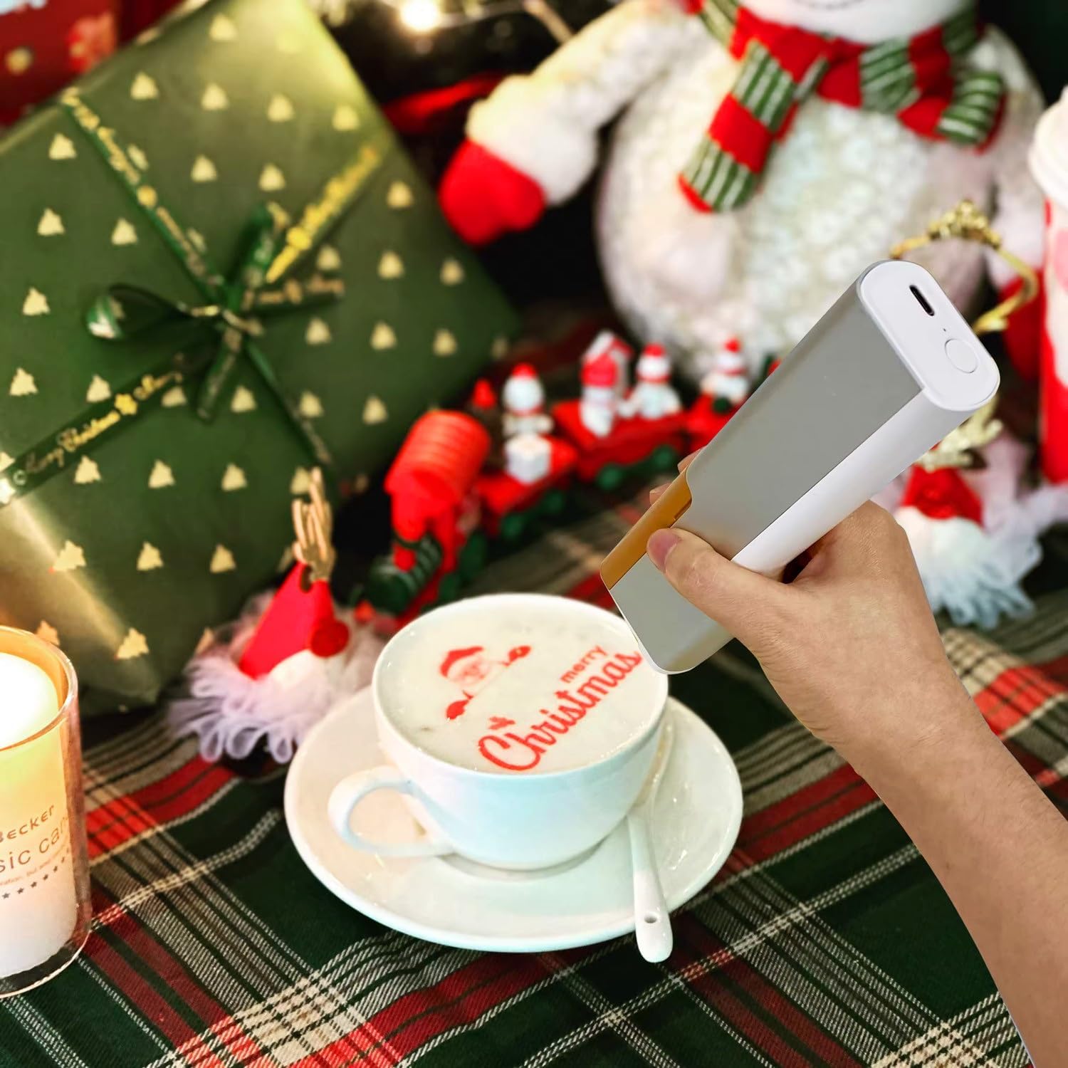 Mini Handheld Coffee Printer, Portable Inkjet Printer, Digital Edible Inkjet Print Pen for Cakes Macaron Bread Coffee Foodies Art Cooking, Red coloured words