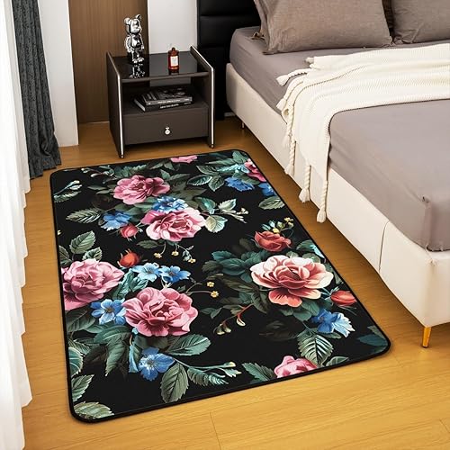 Miniatura 4 de Feelyou Alfombras de sala de estar, alfombra de 5 x 7 pulgadas, retro, floral, bohemio, alfombra decorativa para interiores, diseño floral