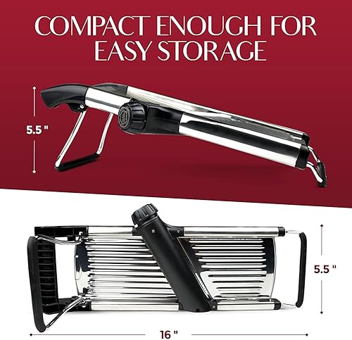 Miniatura 5 de Gramercy Kitchen Co Mandolina regulable de acero inoxidable Rebanador de alimentos Incluye un para de guantes resistentes a los cortes Rebanador en