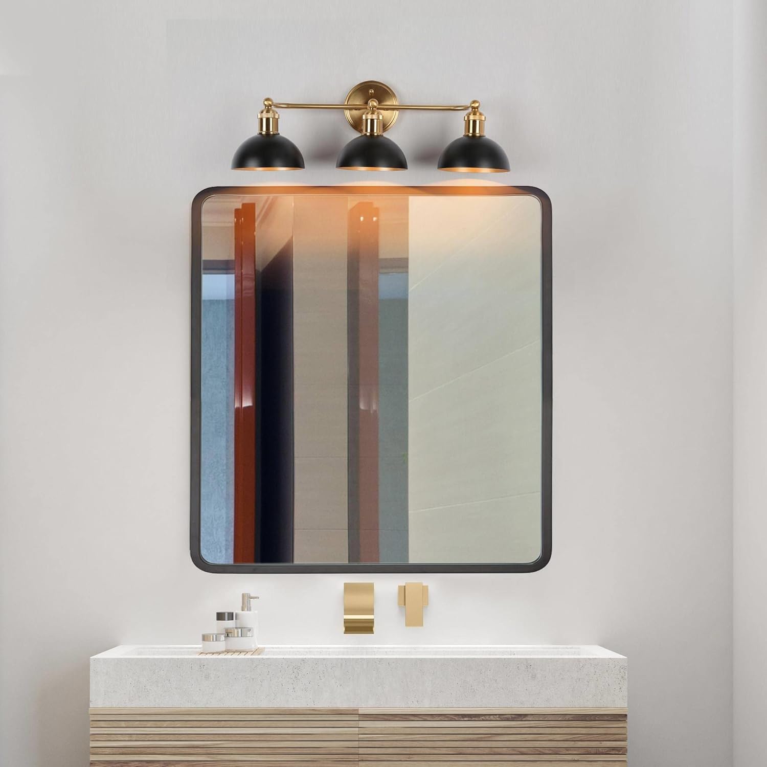 ZEVNI Bathroom Vanity Light Fixtures, 3-Light Black Gold Bathroom Light Fixtures with Metal Shades, 22.5" x 8" x 8.5"