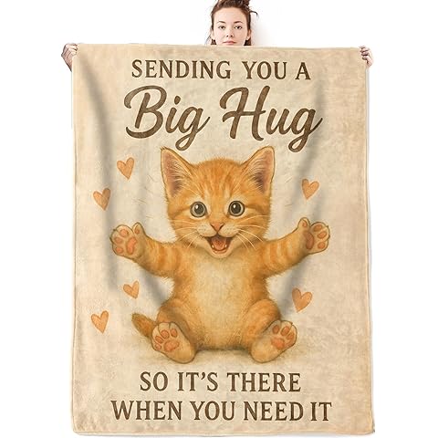 Get Well Gifts for Women Flannel Blanket,60x50inch,Cute Cat Hug Blankets,Adorable O...