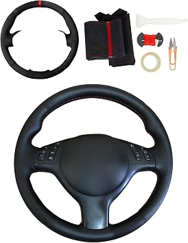 Microfiber Leather Suede Car Steering Wheel Cover Anti-Slip Stitch Suede Wheel Wrap Fit for BMW E46 E39 330i 540i 525i 530i 330Ci M3 2001 2002 2003 2004 2005 2006 2007 2008 2009 2010-2014,Red Mark