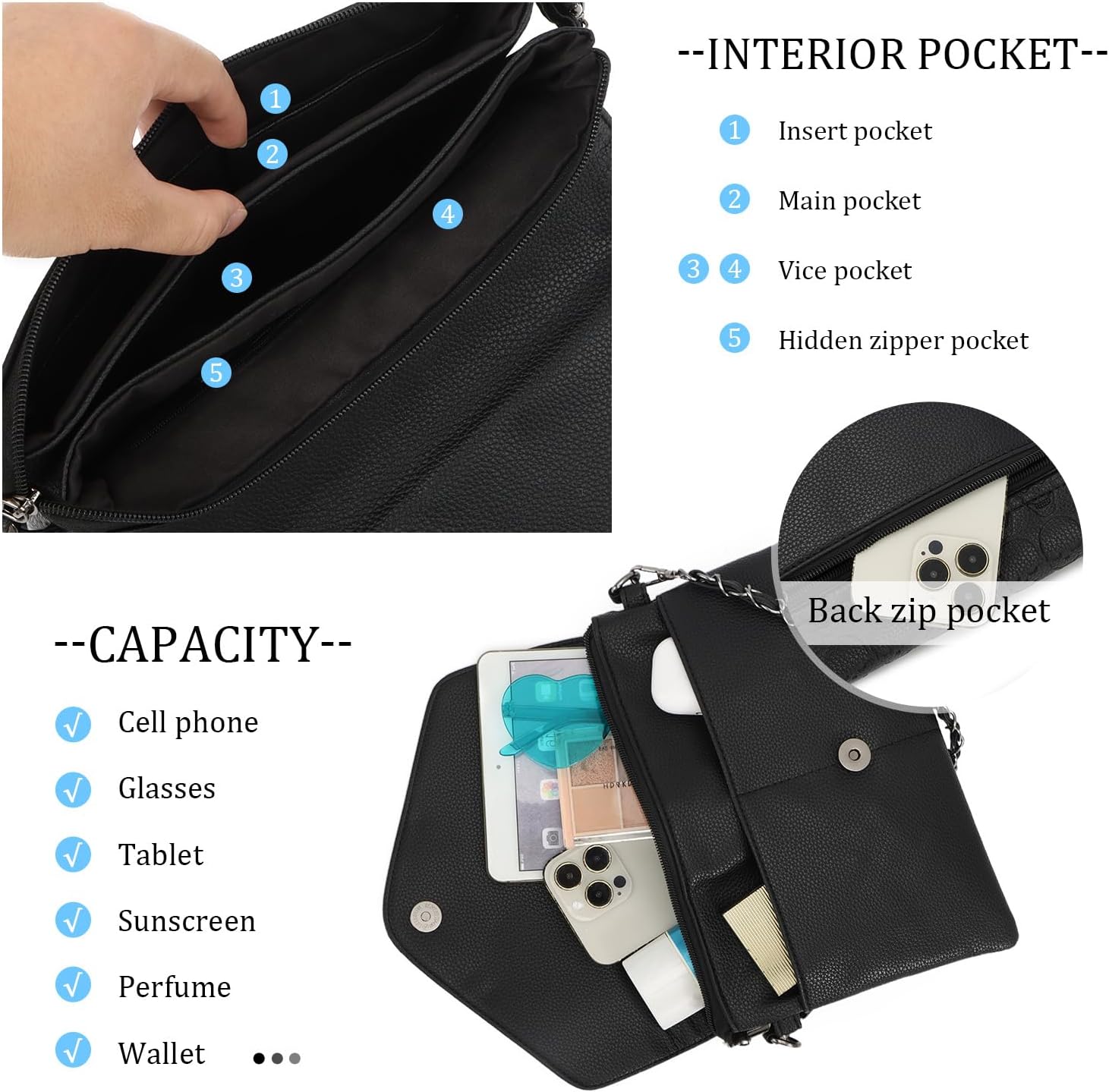 SUKUTU Women Skull Cross Body Bag Gothic Purse Vintage Punk Envelope Bag Classic Satchel Tote - Image 5