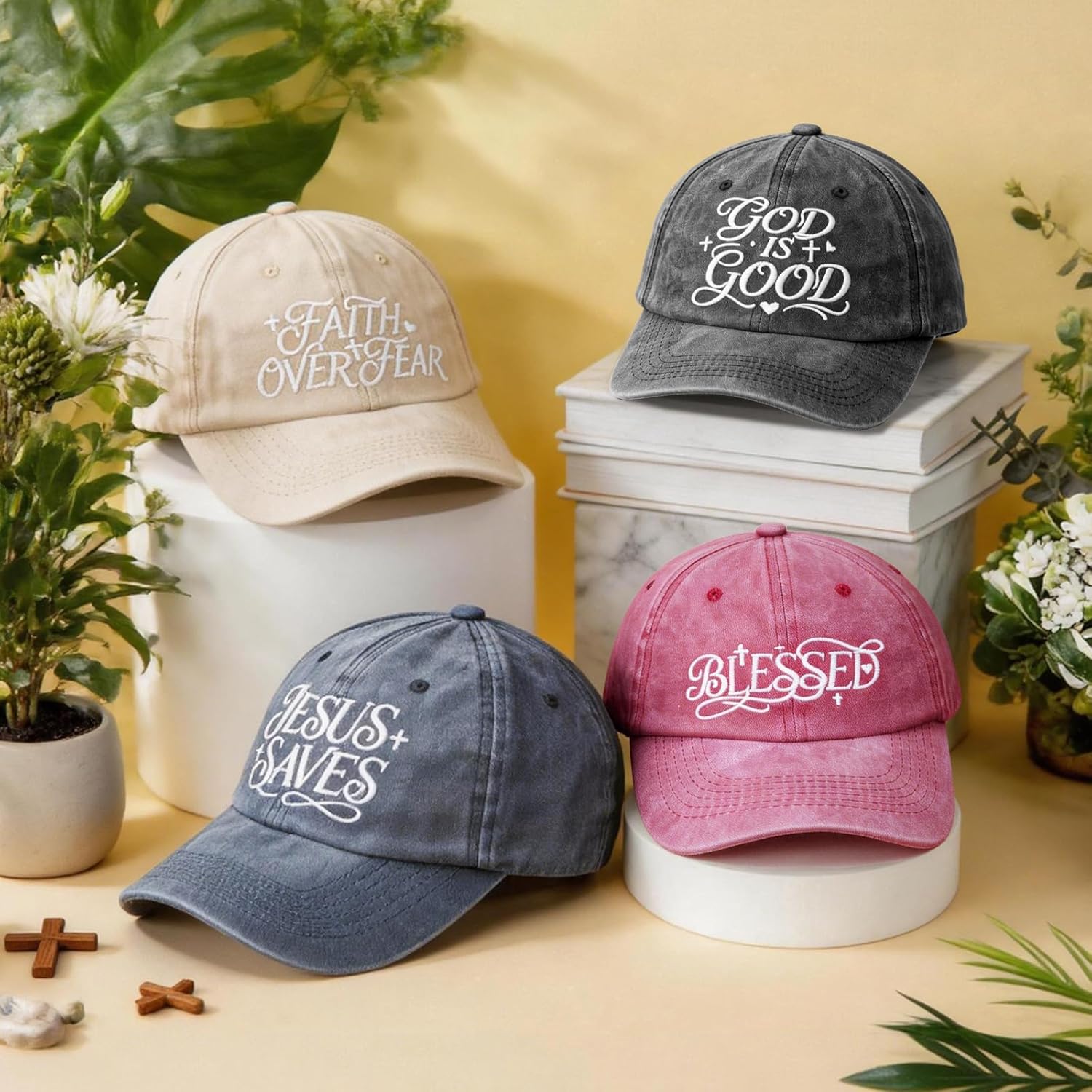 12 Pack Christian Hats for Men Women, Faith Religious Hats Adjustable Cotton Embroidered Jesus Faith Church Gifts