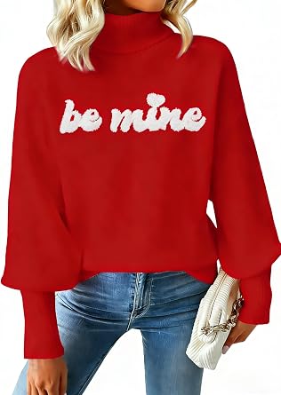 Valentines Sweater Women Love Hearts Turtleneck Sweaters Lightweight Knited Outfits Valentines Day Gifts for Her Tops