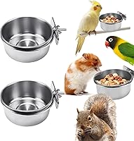 BCHARYA 2-Pack Stainless Steel Bird Food Water Bowls with Clamp for Parrot Cage - Rustproof, Spill-Proof for Cockatiel Conure Budgie