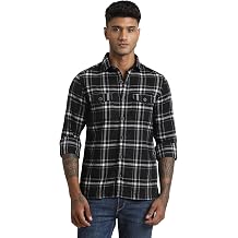 Turtle Men's Polyester Oversized Plaid Denim Shirt
