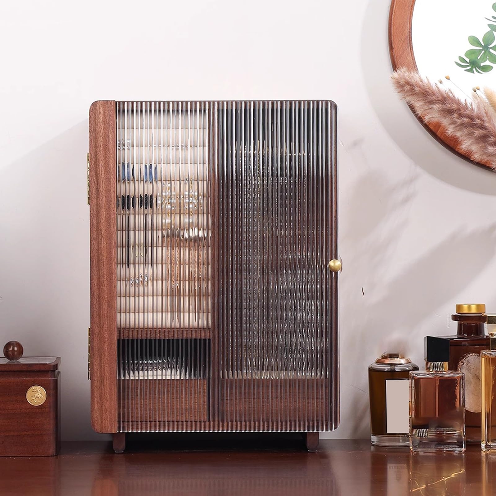 TBLOTYD Jewelry Armoire, Jewelry Cabinet, Jewelry Organizer for Women, Standing Jewelry Cabinet, Large Capacity, Partition Storage,Brown