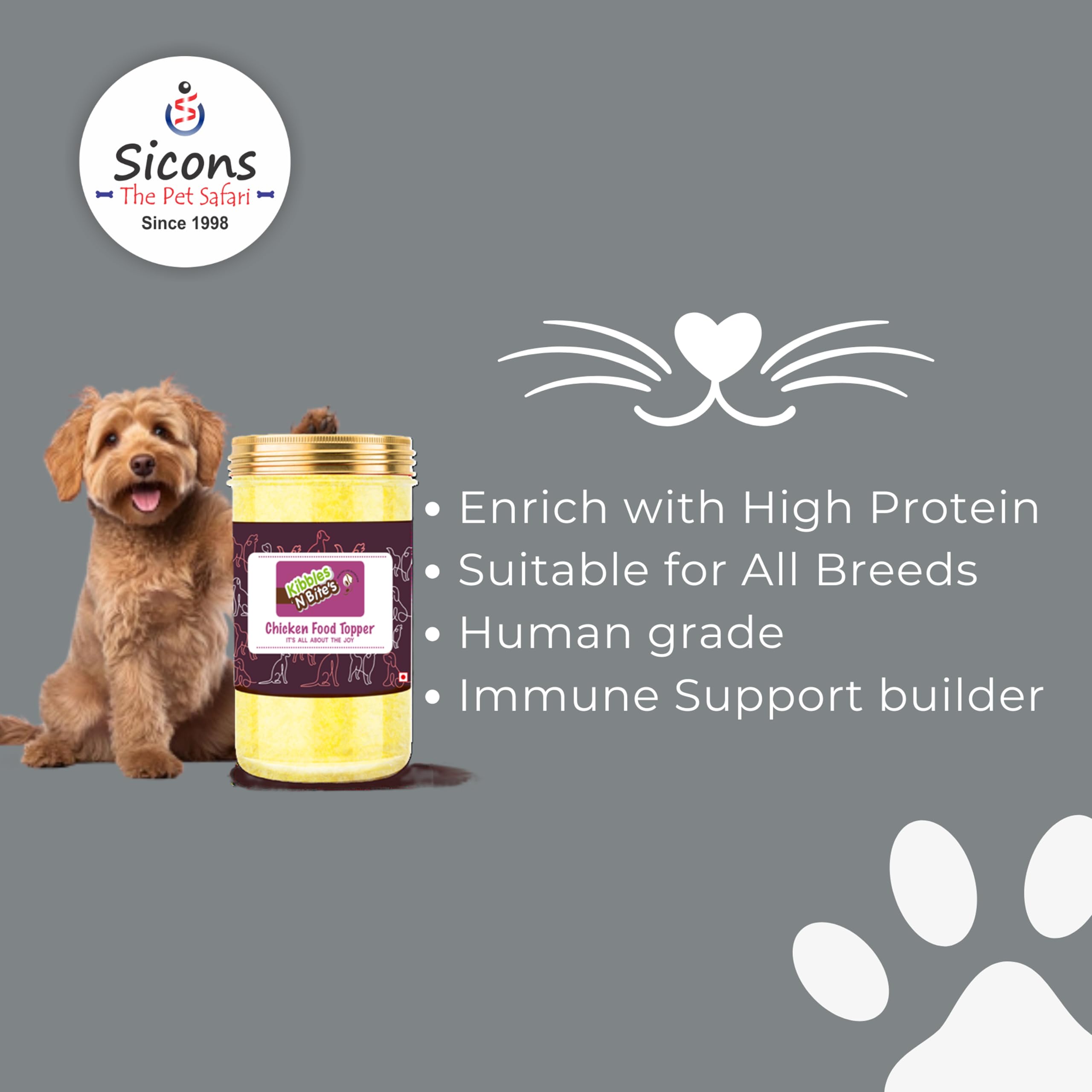 Sicons Chicken Dog Food Topper 100g (Pack of 5) Non Veg Dog Food Powder Supliment Protein-Rich, Grain-Free | Supports Digestion & Joint Health | Food Topper Powder for Dogs & Puppiess 4