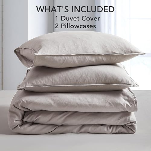 Miniatura 5 de DAPU - Juego de 3 piezas de funda de edredón de lino francés, mezcla natural de algodón, ropa de cama suave y transpirable, 1 funda de edredón y 2