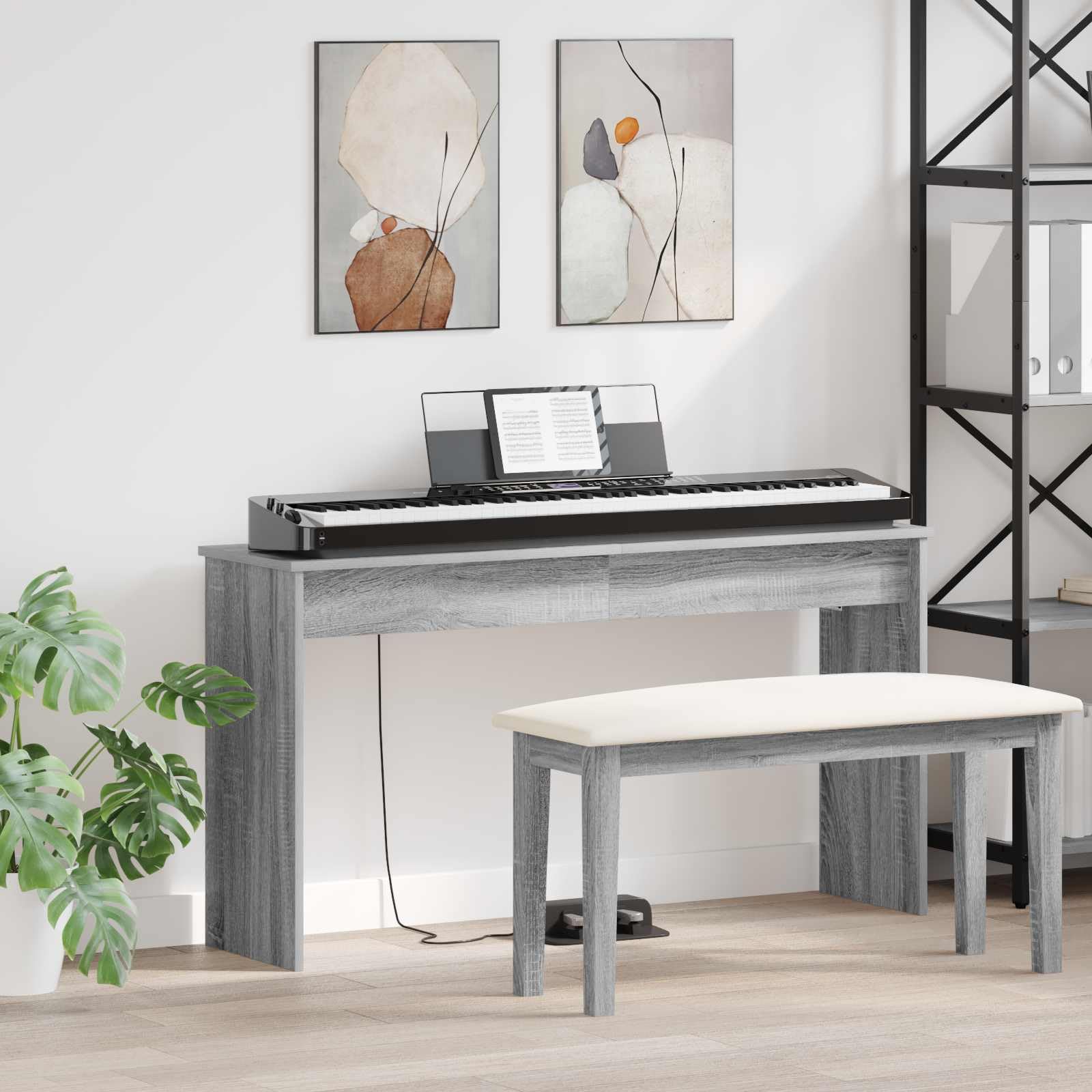 vidaXL Soporte para Teclado Gris Sonoma 120 x 32 x 64 cm, Soporte Moderno y Duradero para Teclado, Soporte Compacto para Piano, Accesorio de música para Sala