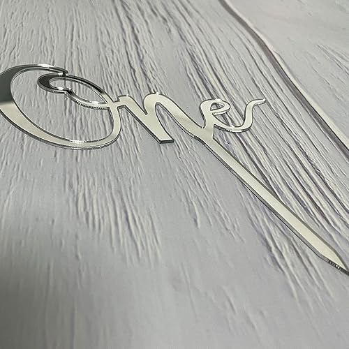 Miniatura 4 de Decoración de pastel número uno con espejo plateado para decoración de pastel de primer cumpleaños, decoración de fiesta de cumpleaños de un año