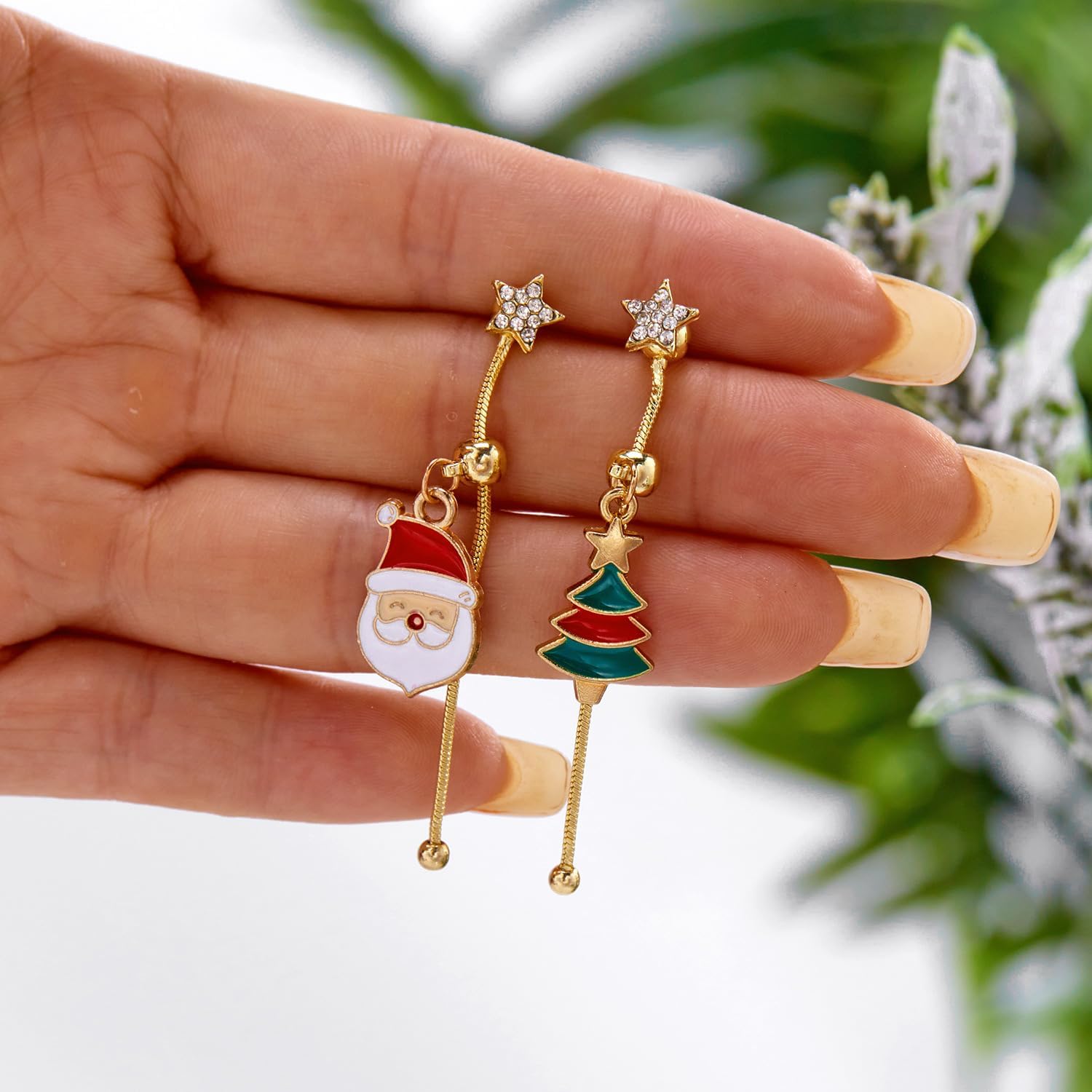 Christmas Earrings for Women Asymmetric Long Santa Claus Dangle Earrings Christmas Tree/Snowman/Candy Canes/Bells PendantsTassels Earring Zircon Snowflake Star Stud Earring Jackets Jewelry Gift for Women