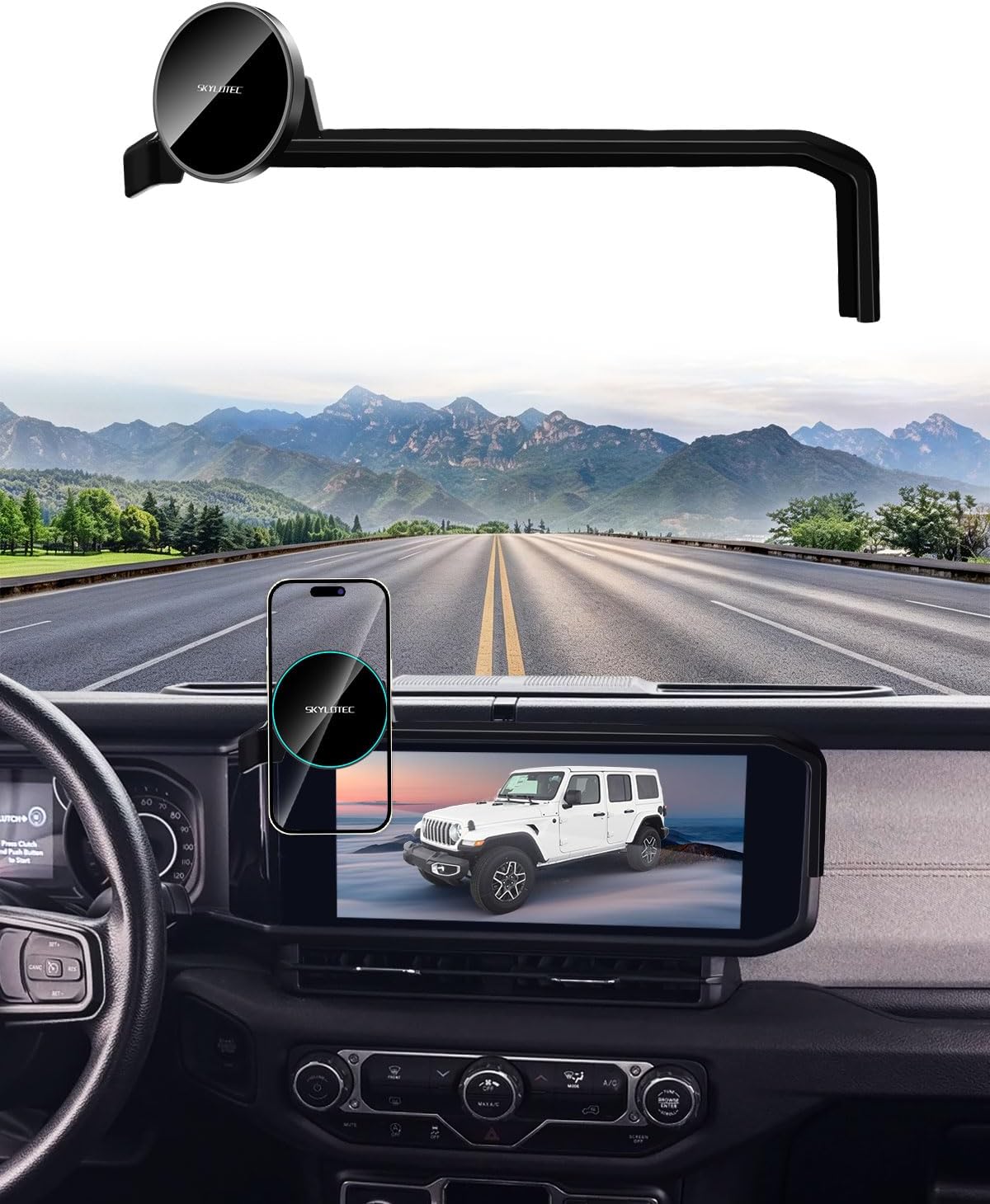 Phone Holder for Jeep Wrangler JL JLU/Gladiator JT 2024 2025 Accessories 12.3-Inch Screen Fixed Clip, Car Magnetic Phone Mount for Magsafe, Magnets Fast Wireless Charger Cell Phone Base(Not for 4XE)