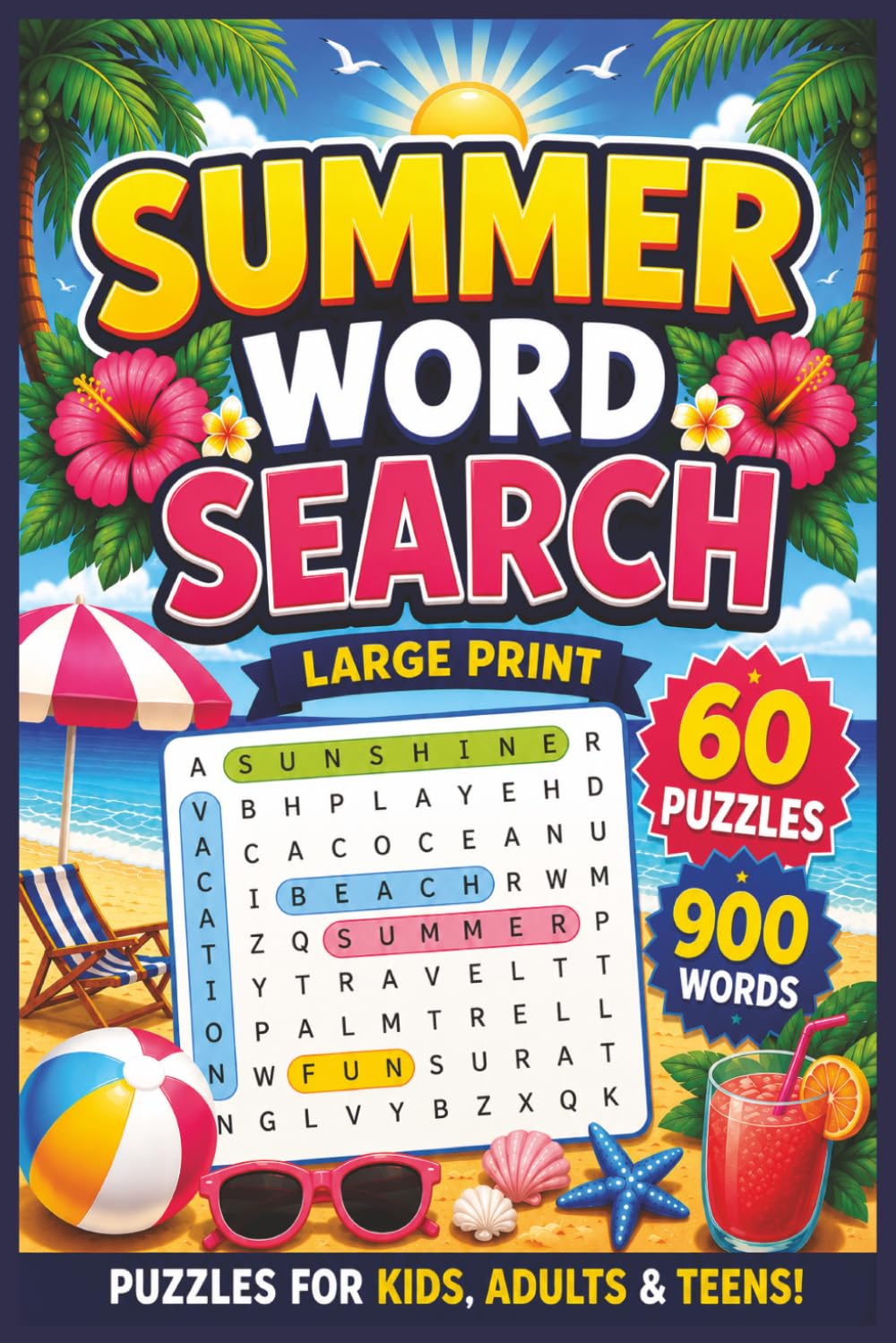 Summer Word Search: 60 Summer Themed Word Find Puzzle Book For Seniors, Adults & Teens (word search with solutions)