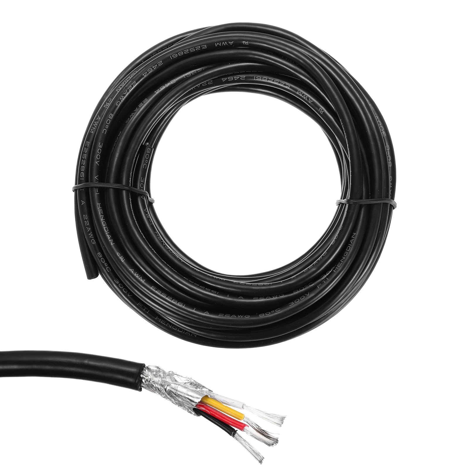 sourcing map UL2464 Shielded Cable 22AWG 9.1 m(30 Ft) 300V 4 Conductor PVC Electrical CNC Wire with Double-Layer Shielding for Home Appliances, Automotive Wiring
