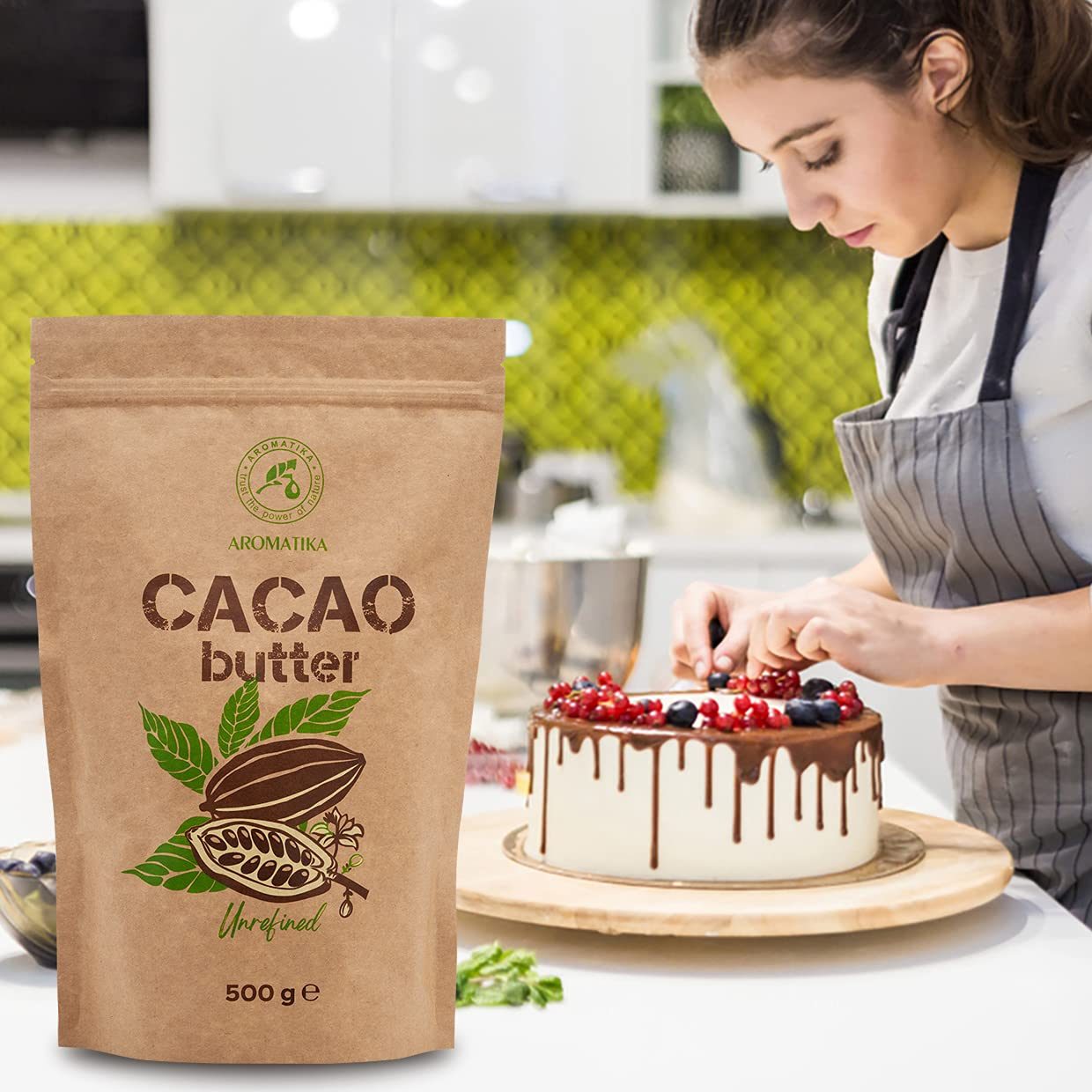 Burro di Cacao - 500g - Spremuto a Freddo - non Raffinato - Theobroma Cacao - per Uso Alimentare in Ricette Dolci, per Creme Fatte in Casa Corpo, Viso e Labbra